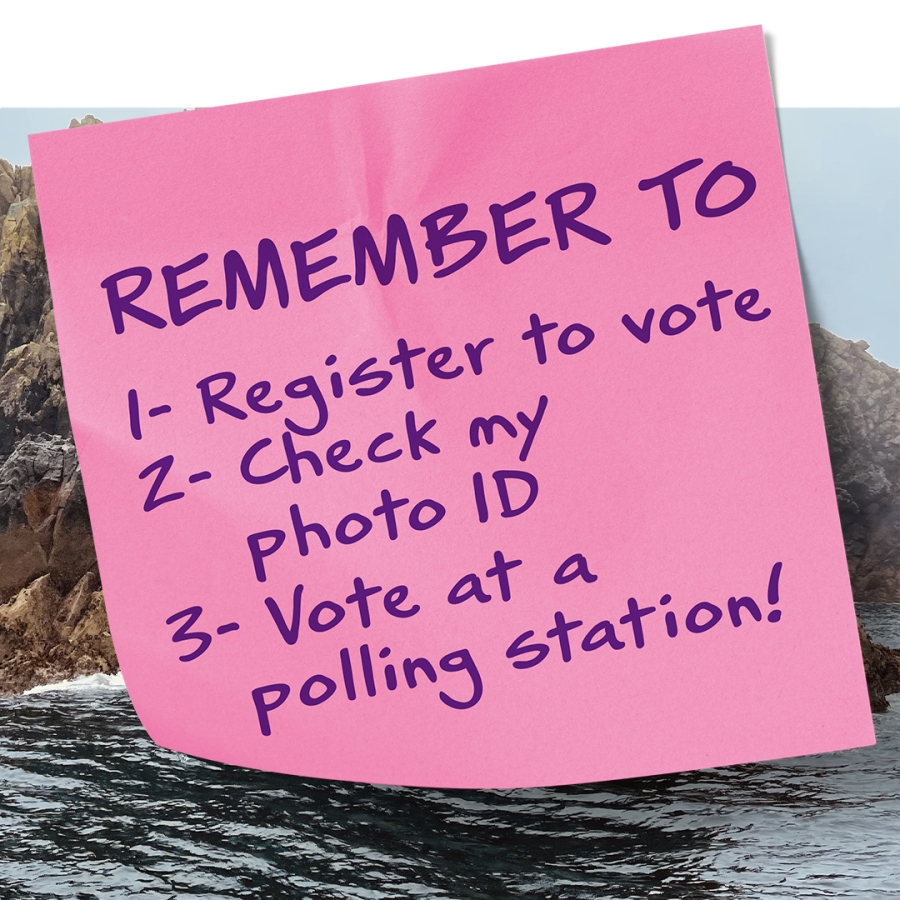 Remember to register to vote, check your photo ID, vote at a polling station - VOTER ID
