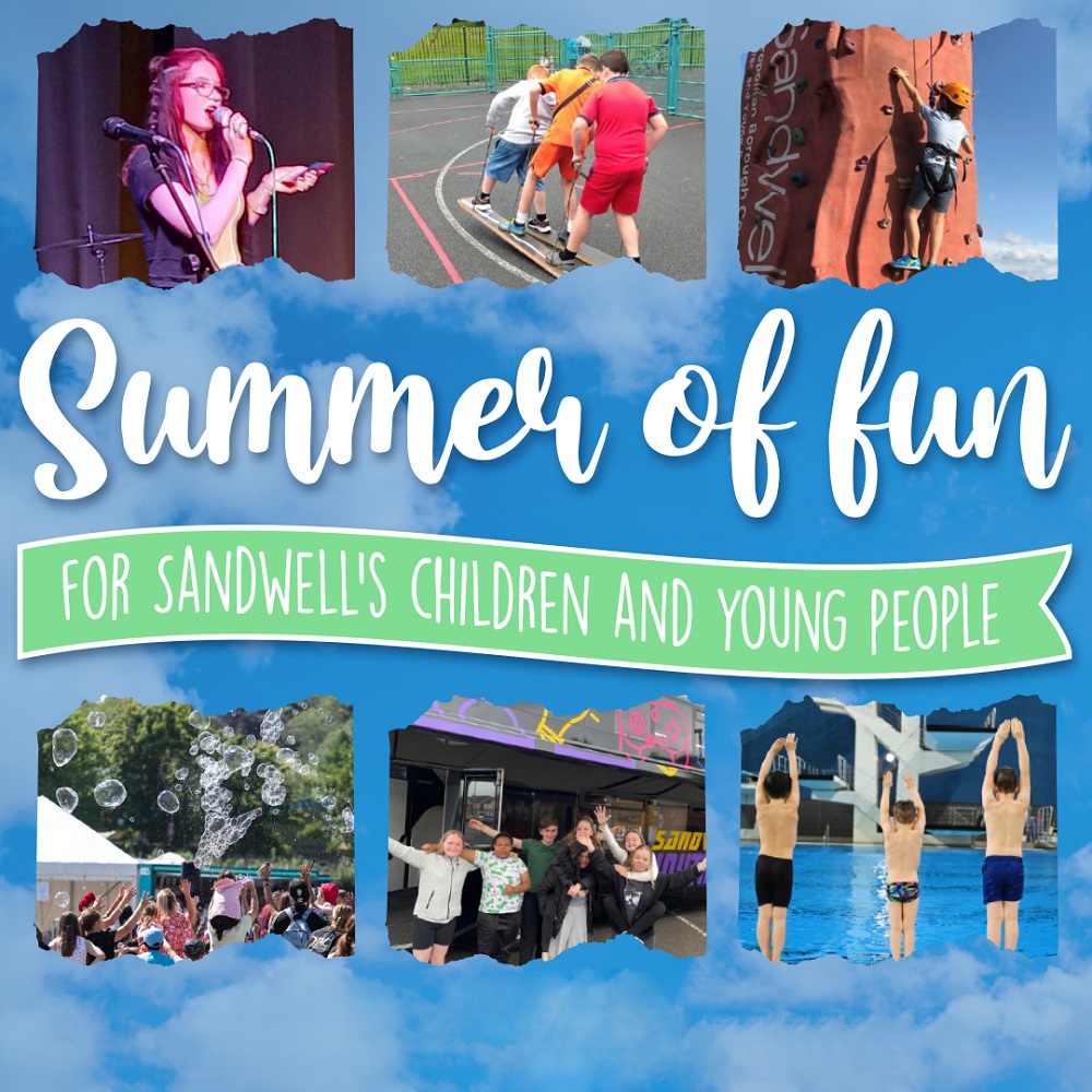 A square graphic promoting the Summer of Fun for Sandwell&#039;s children and young people