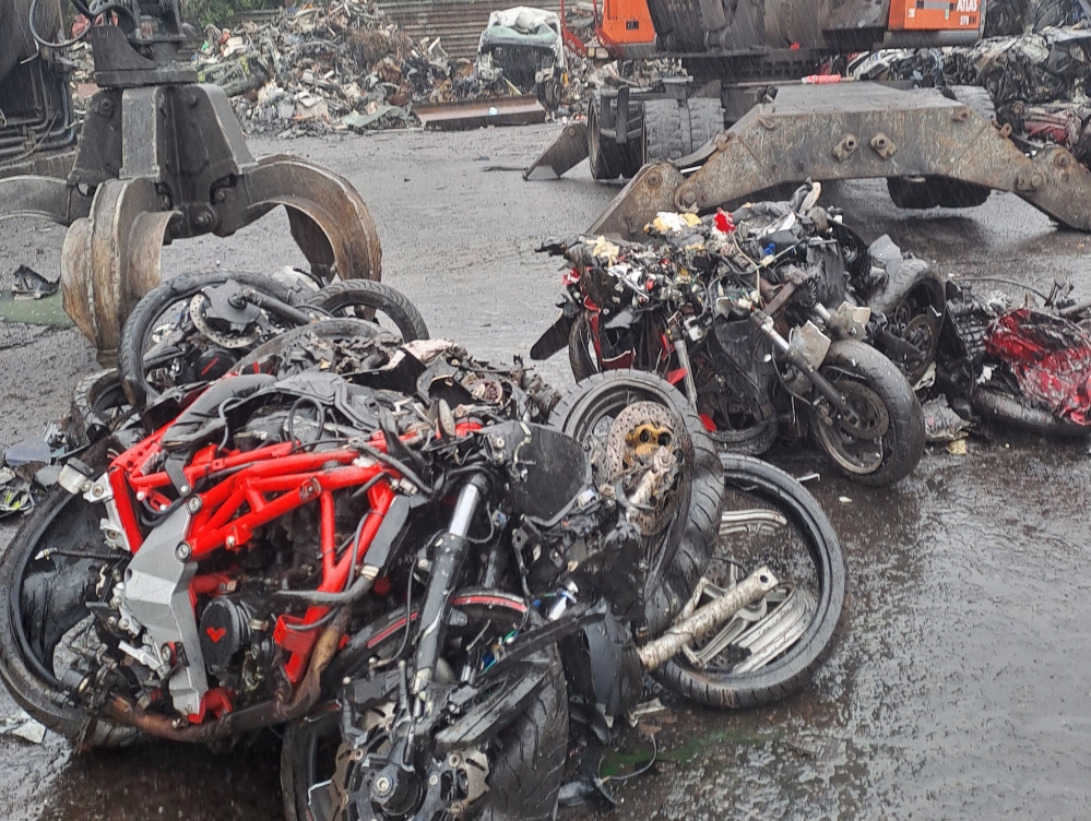 Image of crushed off road motorbikes