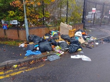 Rubbish dumped in the road in Buttress Way, Smethwick