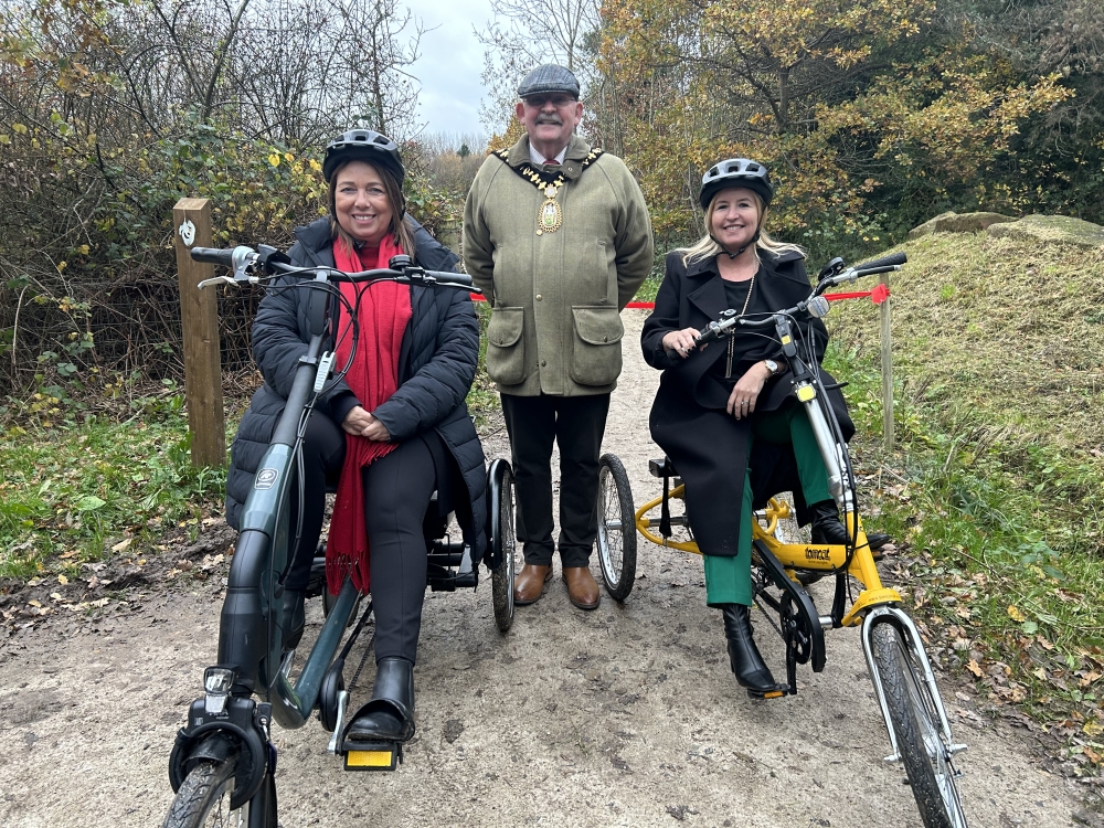 Officially opening the new bike trails, left to right, Councillor Kerrie Carmichael (Sandwell Council Leader), Councillor Bill Gavan (Mayor of Sandwell) and Lisa Dodd-Mayne (Executive Director of Place at Sport England)