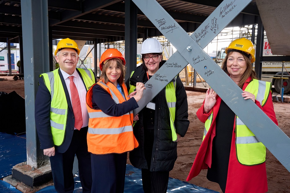 Cradley Heath Skills Campus topping out - 'signing the steel' with with representatives from Sandwell Council and The Sandwell Colleges